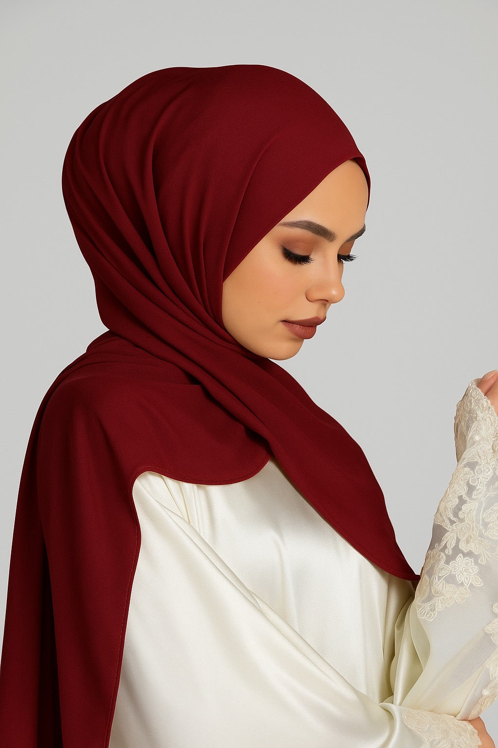Premium Georgette Chiffon Hijab - Dark Red - 88