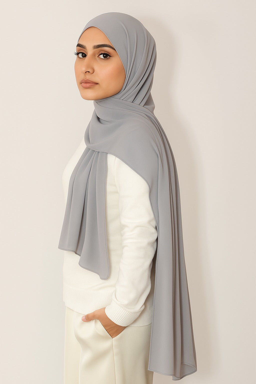Premium Georgette Chiffon Hijab - Grey - 137