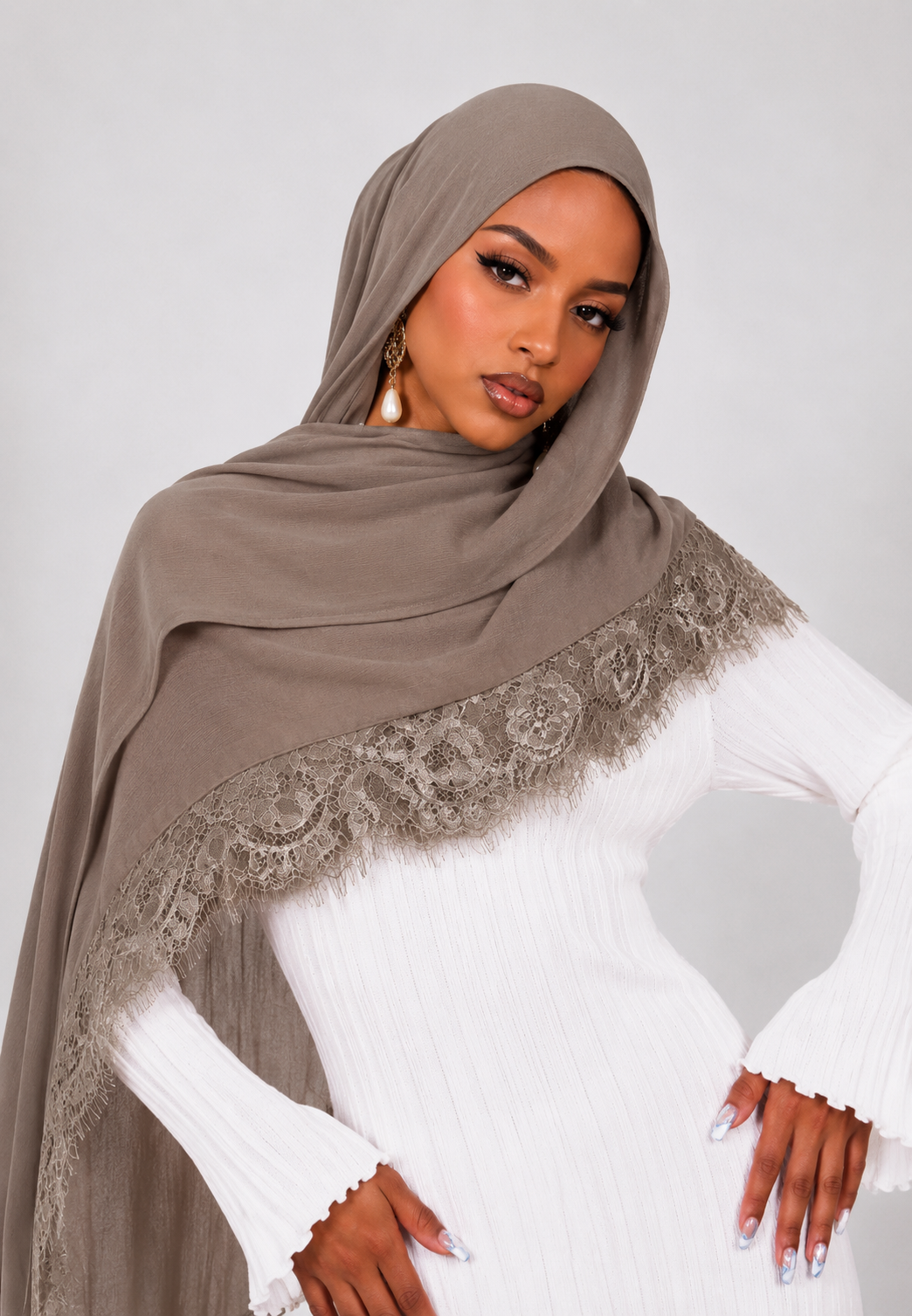 Lace Modal Hijab - Warm Taupe - 180x80cm