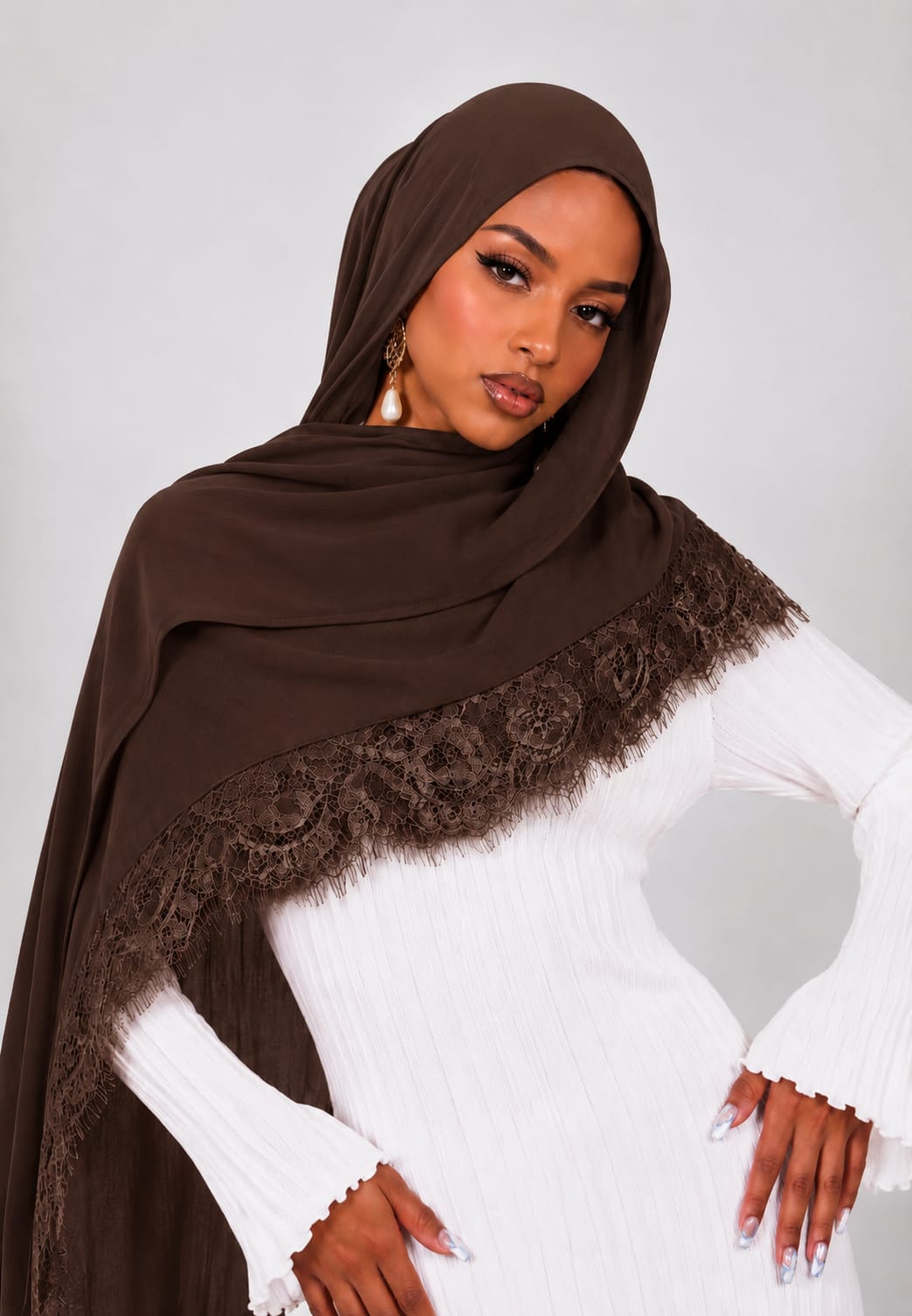 Lace Modal Hijab - Chocolate Brown