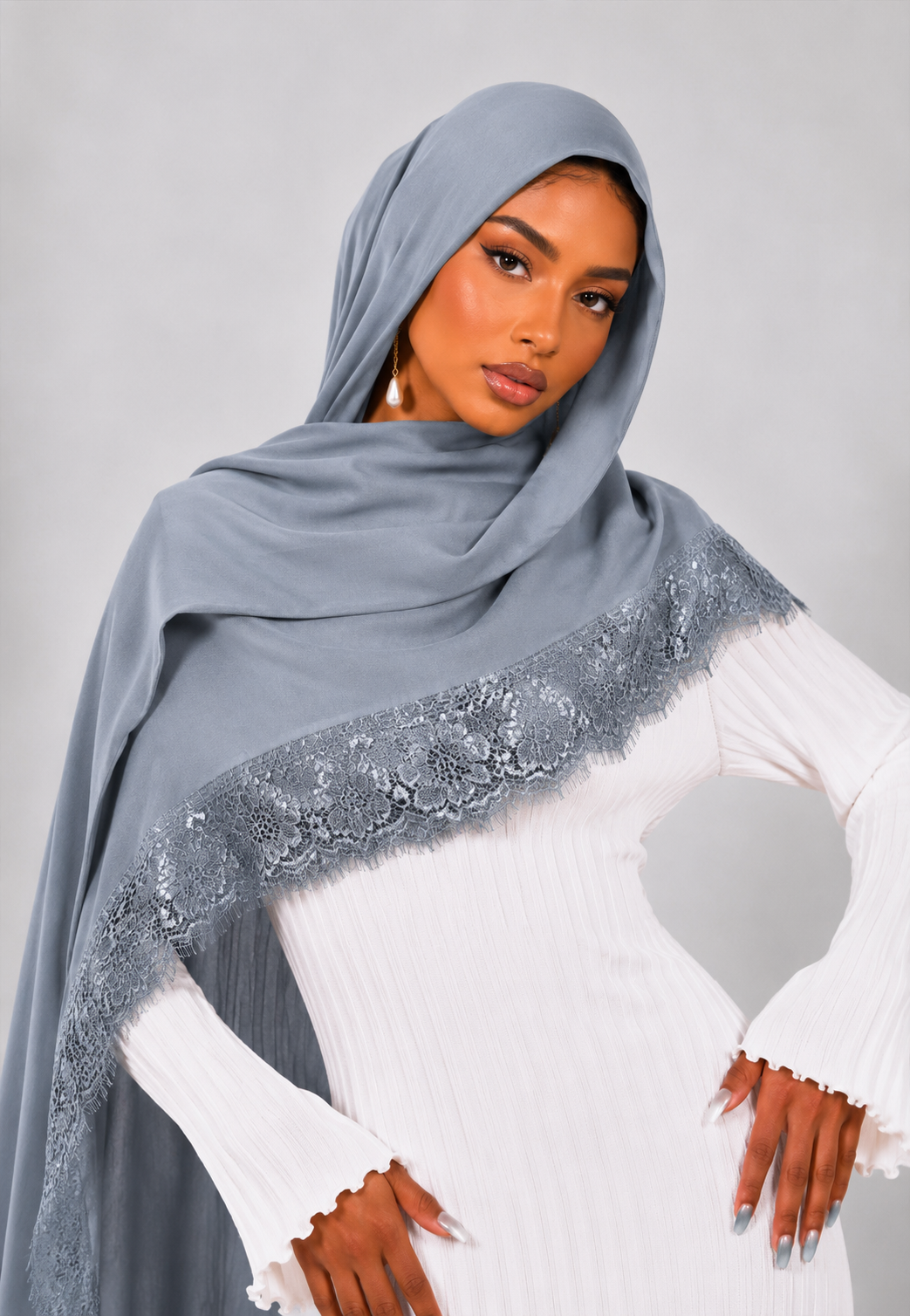 Lace Modal Hijab - Grey