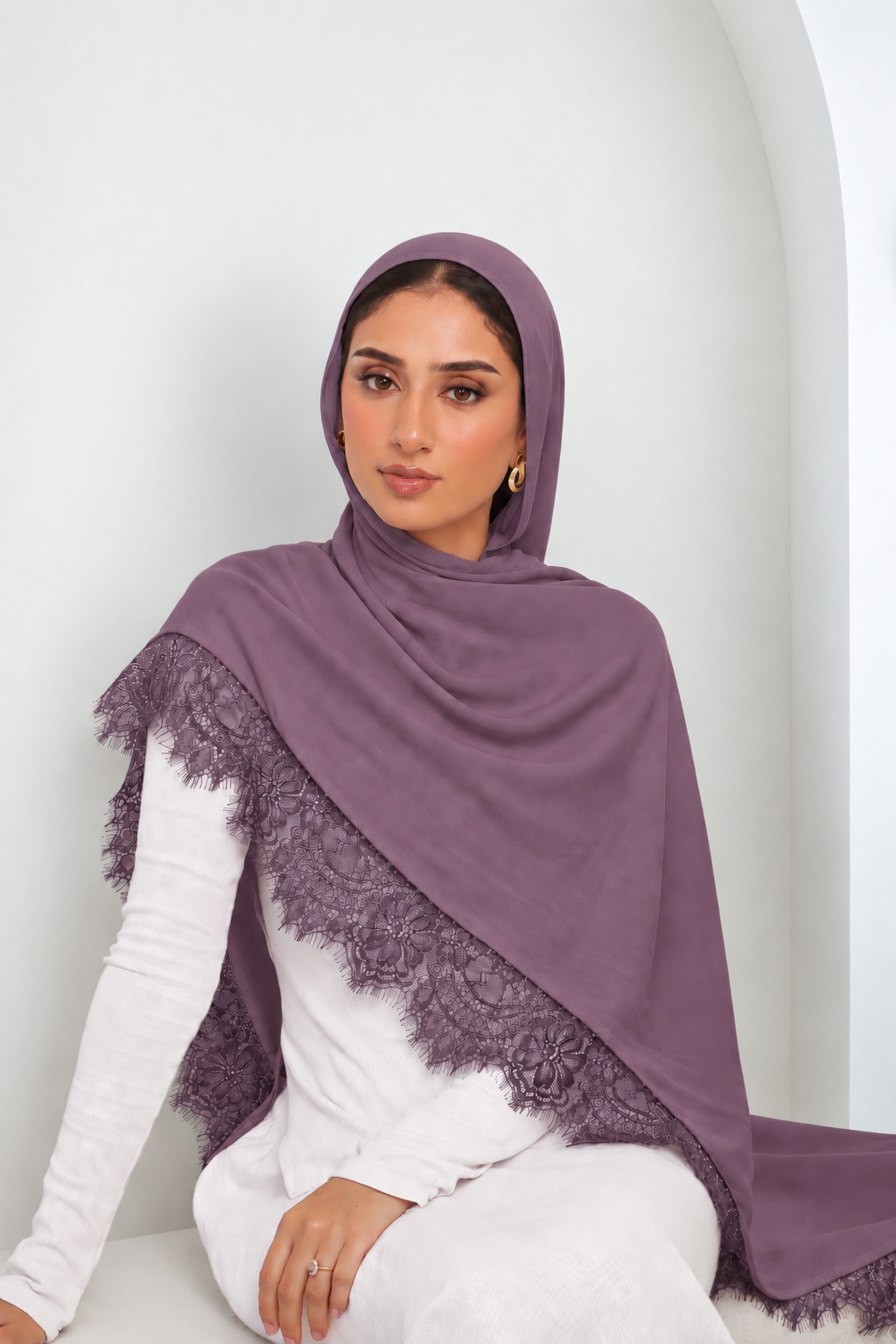 Lace Modal Hijab - Dusty Mauve