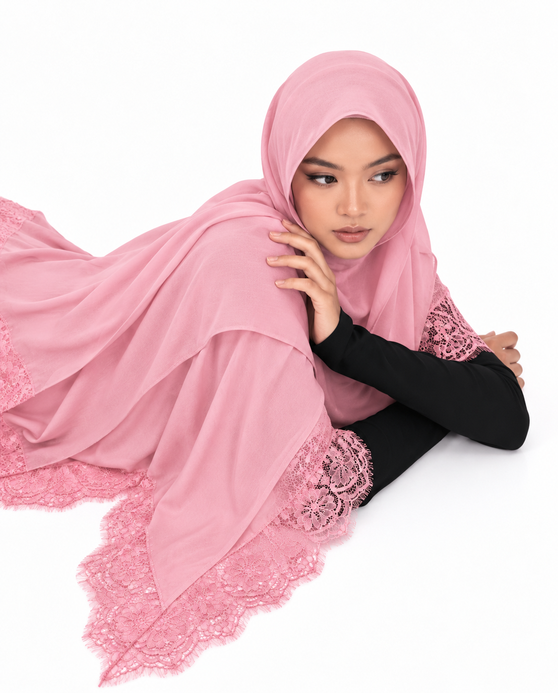 Lace Modal Hijab - Pink