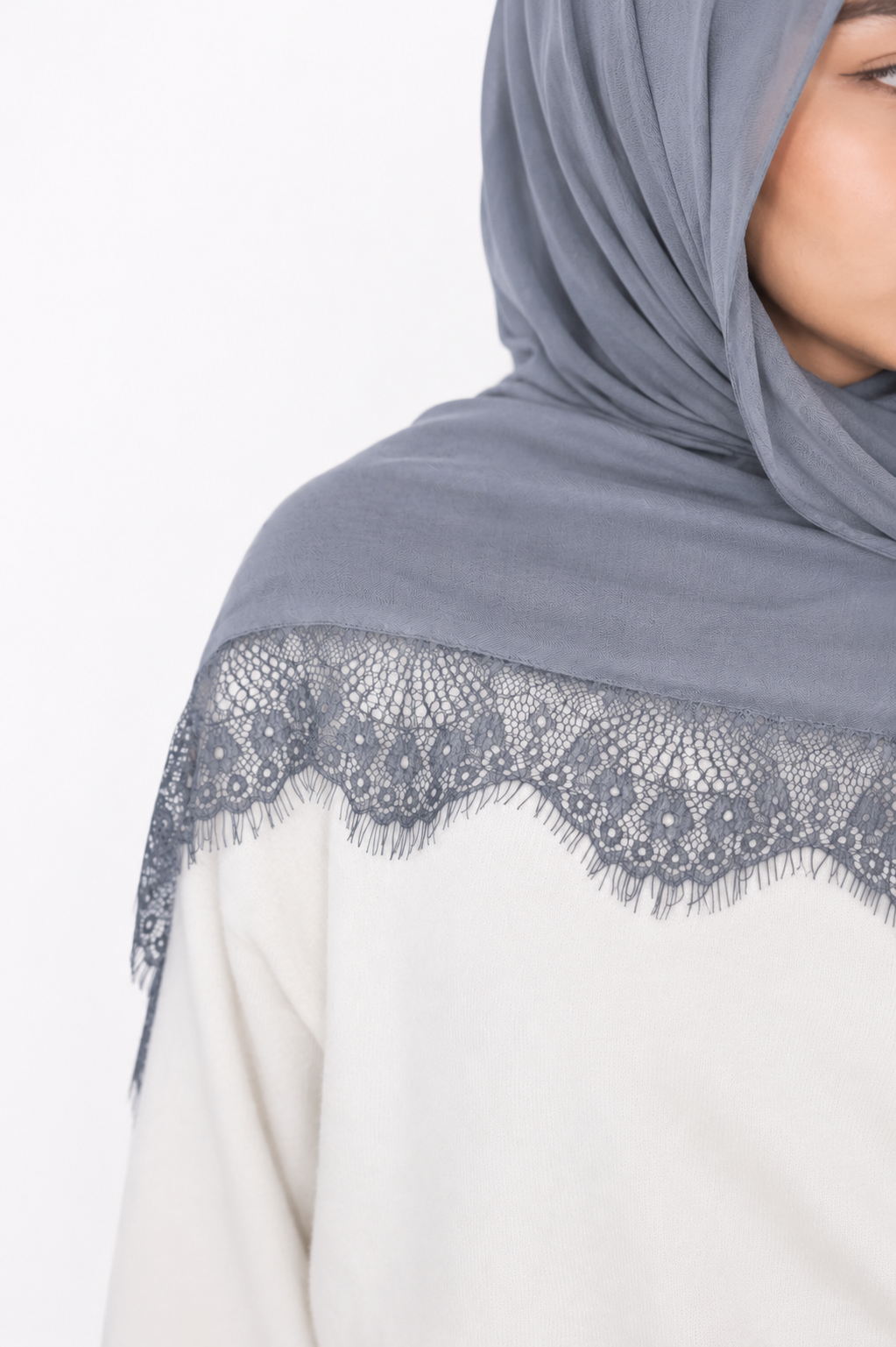 Lace Modal Hijab - Grey