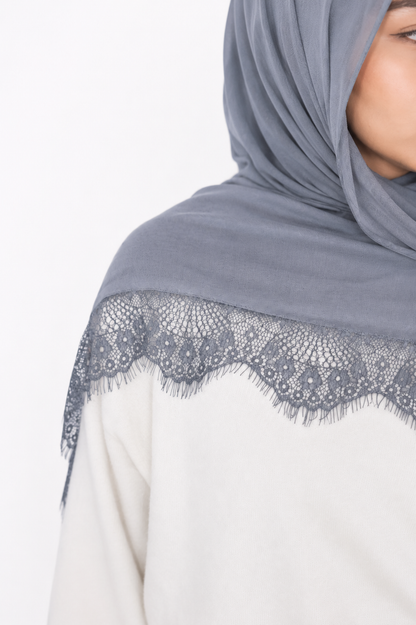 Lace Modal Hijab - Grey
