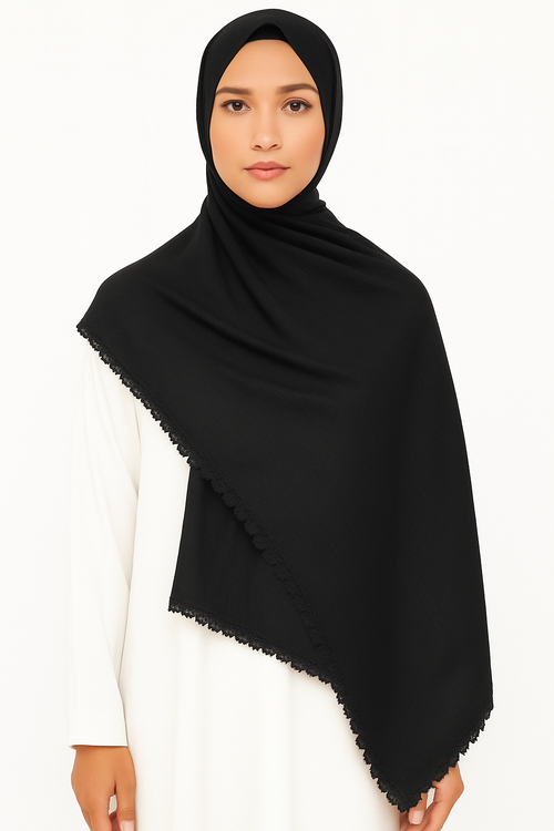 UJ™ Black Turkish Lawn Lace Hijab | Buy Hijab Online Pakistan | UmmeJannah