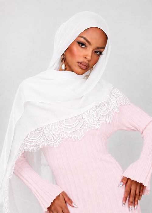 Lace Modal Hijab - White - 180x80cm