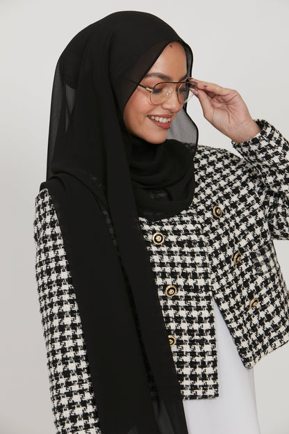 Premium Georgette Chiffon Hijab -  Black - 3