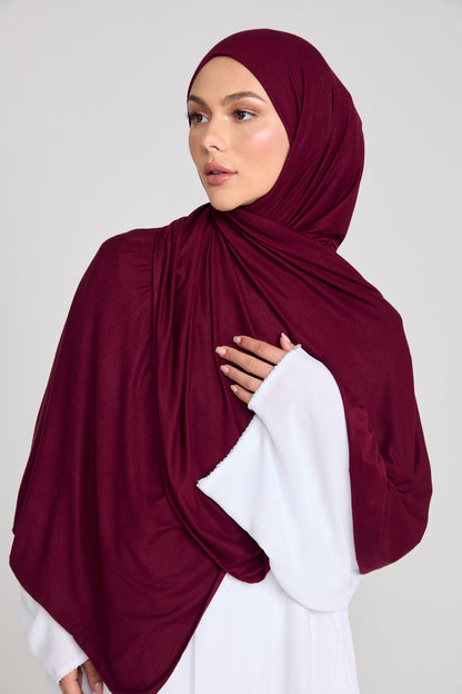 Burgundyjersey hijab instant no-pin style for modest wear