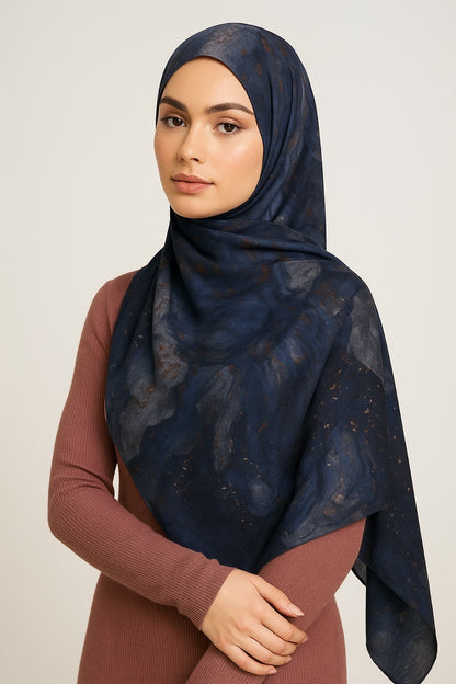 Printed Modal Hijab - Midnight Marble