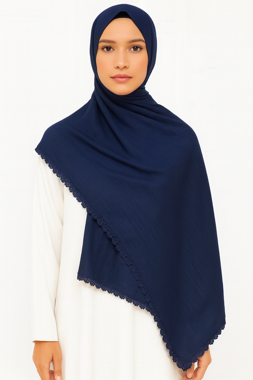 UJ™ Navy Turkish Lawn Lace Hijab | Buy Hijab Online Pakistan | UmmeJannah