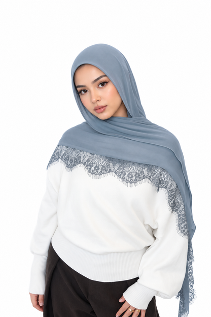 Lace Modal Hijab - Grey