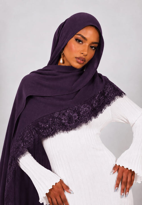 Lace Modal Hijab - Dark Purple