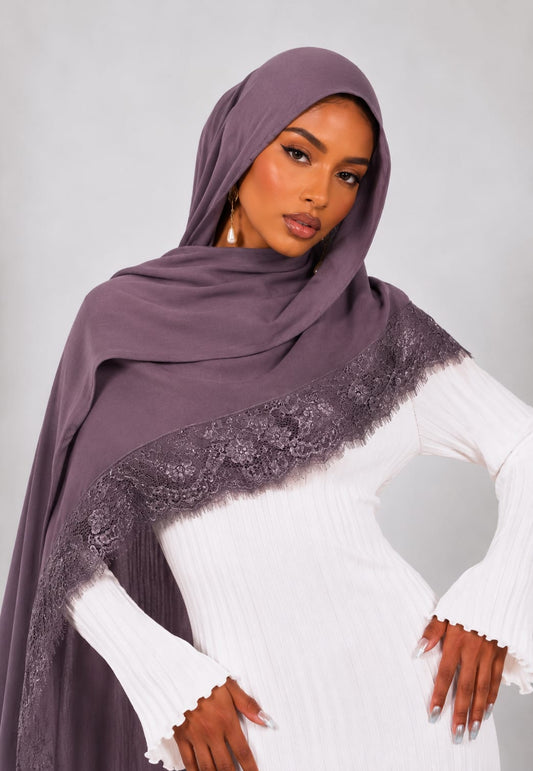 Lace Modal Hijab - Dusty Mauve