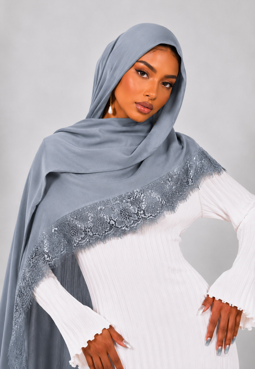Lace Modal Hijab - Grey