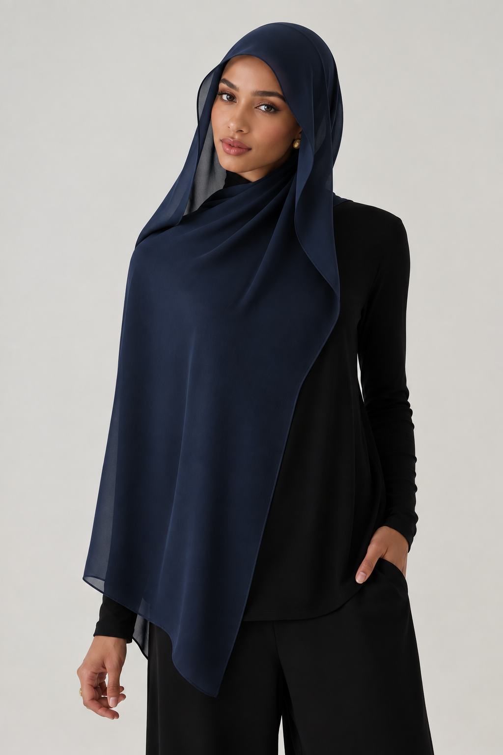 PREMIUM MODAL HIJAB (SINGLE STITCH) - NAVY