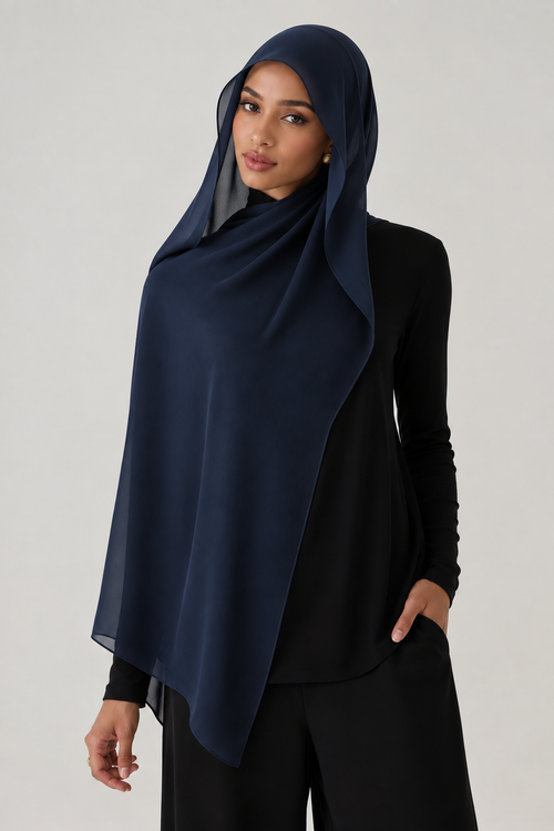 PREMIUM MODAL HIJAB (SINGLE STITCH) - NAVY