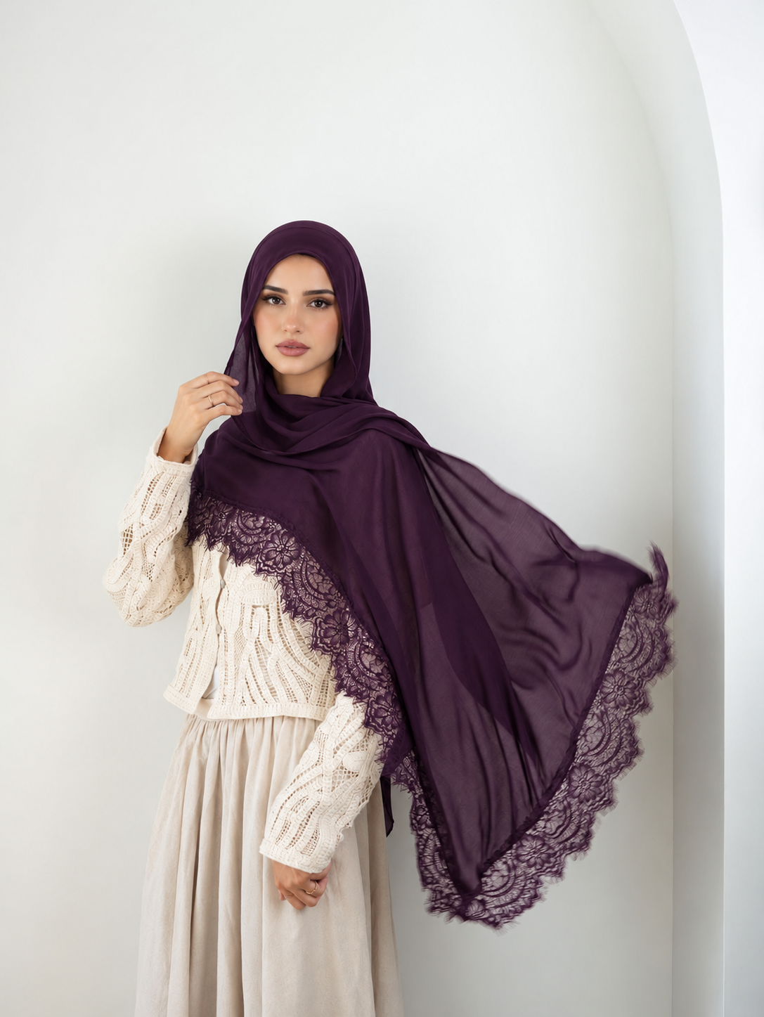 Lace Modal Hijab - Dark Purple