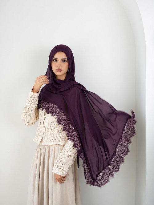 Lace Modal Hijab - Dark Purple