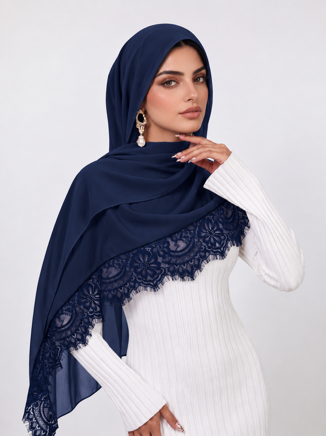 Lace Modal Hijab - Navy - 180x80cm