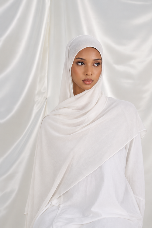 PREMIUM MODAL HIJAB (SINGLE STITCH) - WHITE