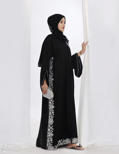 Hana Embroidered Abaya – Black Elegance