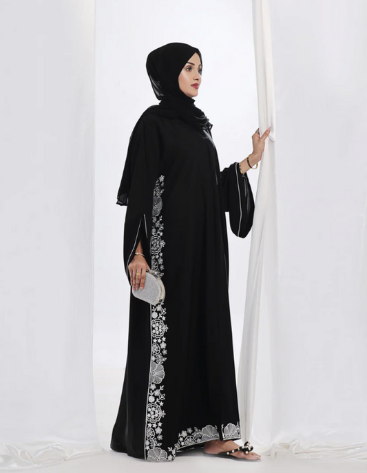 Hana Embroidered Abaya – Black Elegance