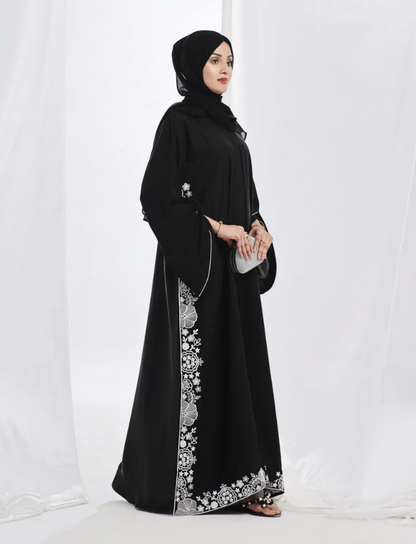 Hana Embroidered Abaya – Black Elegance