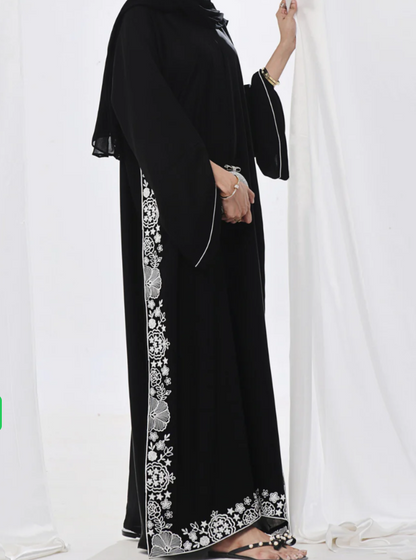 Hana Embroidered Abaya – Black Elegance