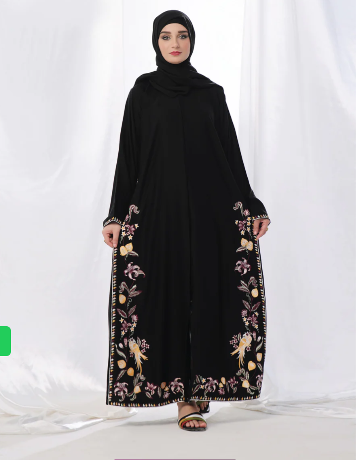 Kashish Embroidered Abaya – Black with Multicolor Detailing