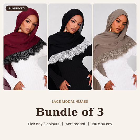 Lace Modal Hijab Bundle of 3 | Pick Your Colours